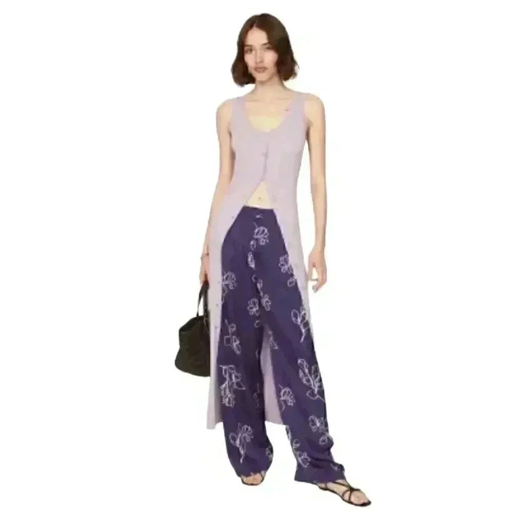 Essentiel Antwerp Women's Lavender Viscose/Nylon Ribbed Knit Sleeveless Button D